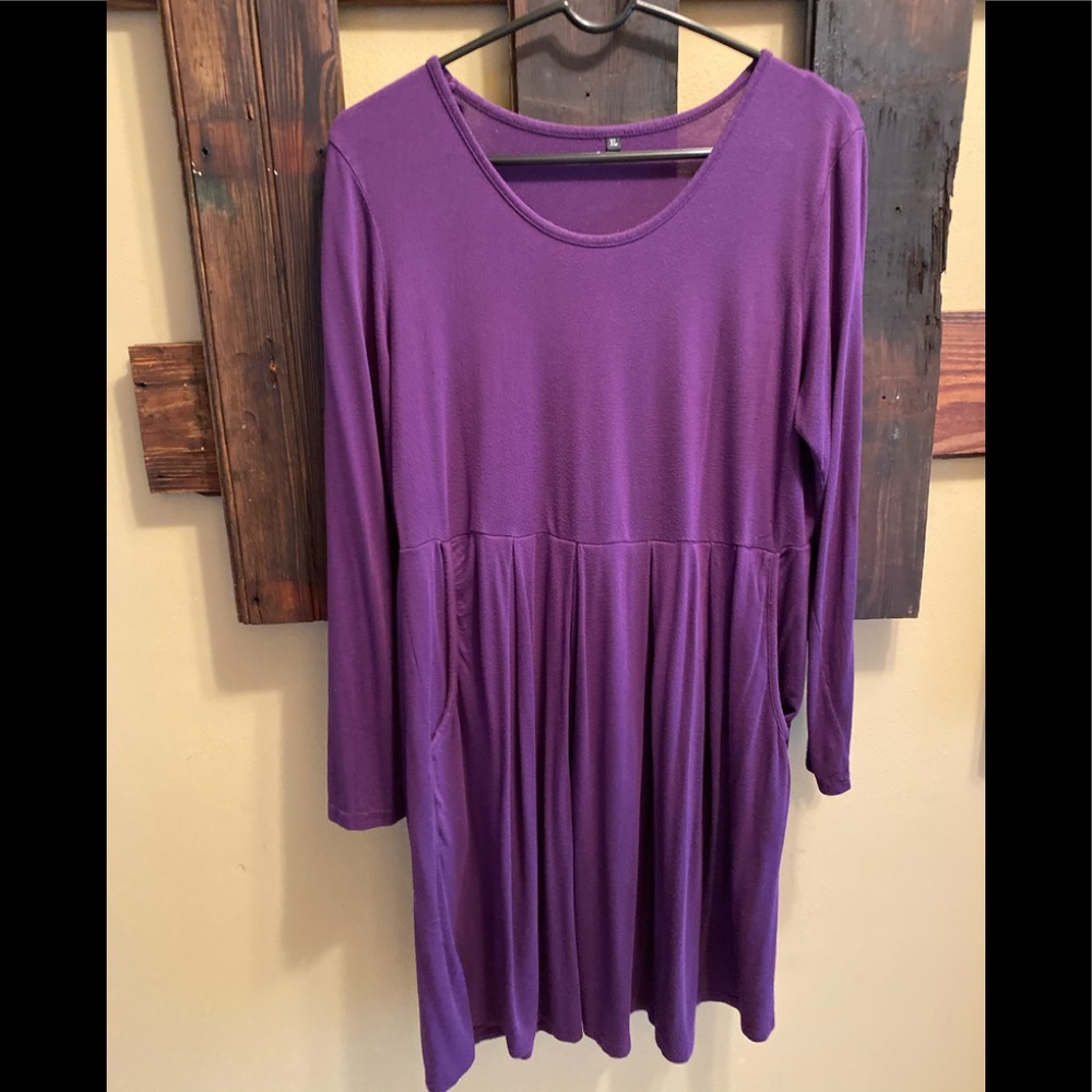 Women's Pleated Loose Swing Casual T-Shirt Dress